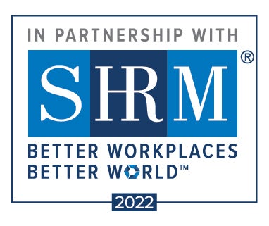 Graphic that says "In partnership with the Society for Human Resource Management (SHRM) better workplaces better world" logo