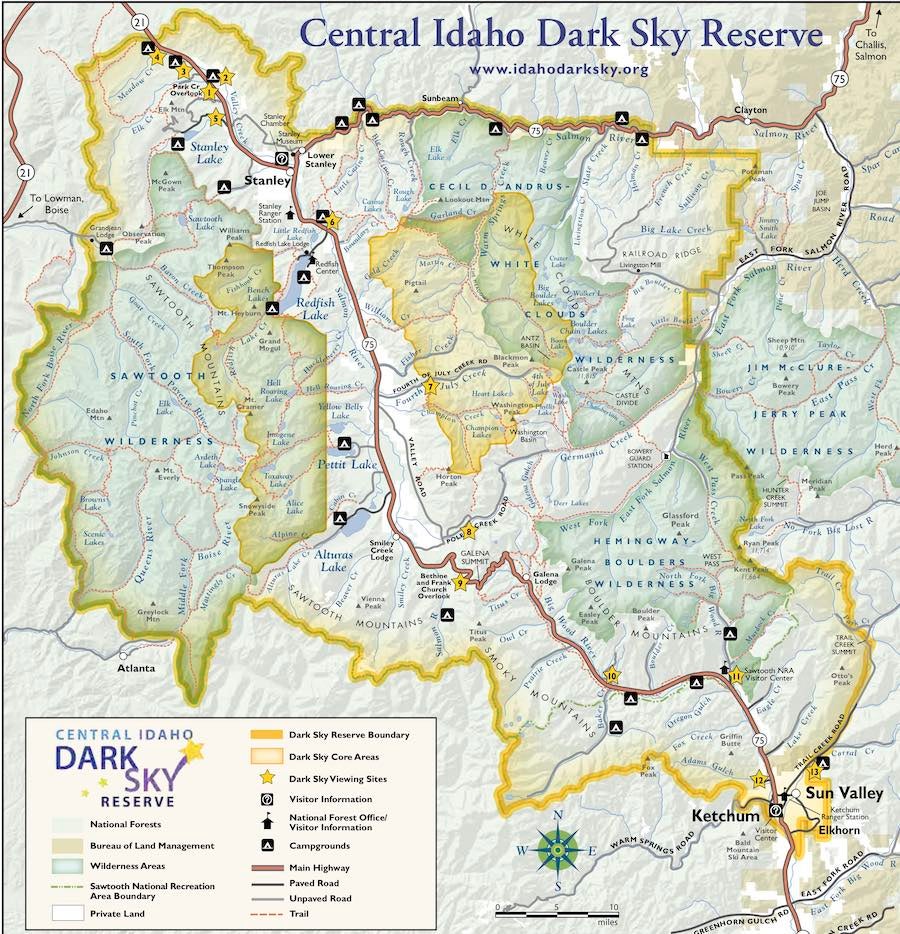 A map of the Central Idaho Dark Sky Reserve