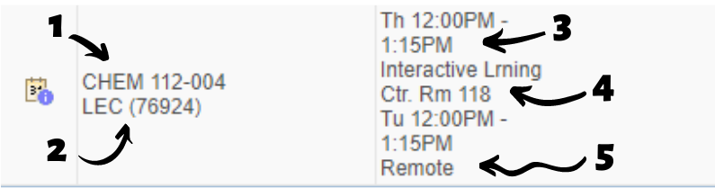 Screen shot of class schedule