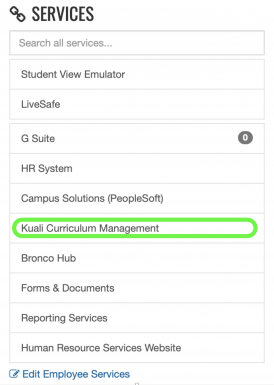screenshot- kuali curriculum management is highlighted