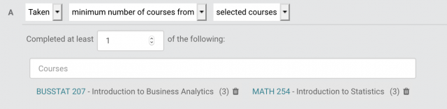Taken minimum number from selected courses, screenshot