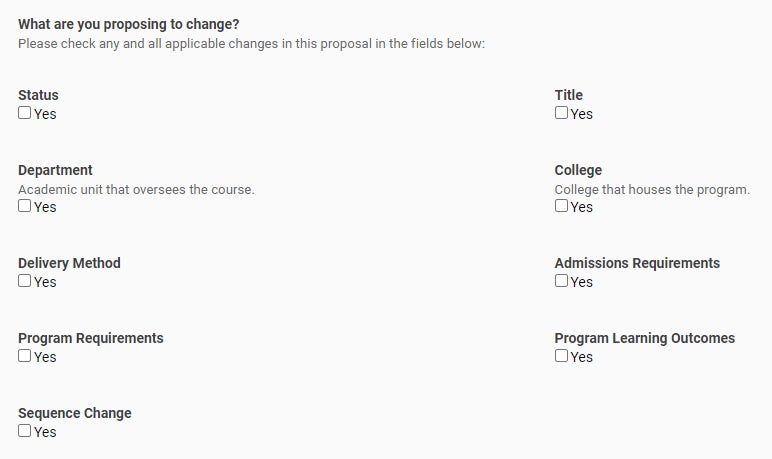 checkboxes of kuali proposed changes