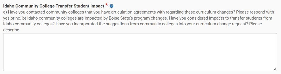 shows the idaho community college impact question from kuali