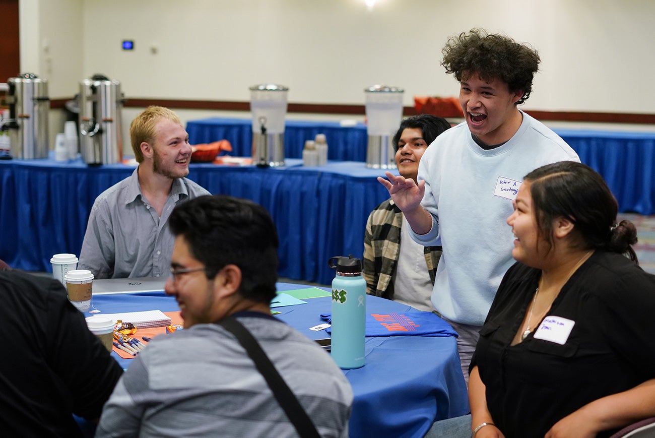 Five high school students participate in discussion during a REP4 Learner Summit at Boise State University.