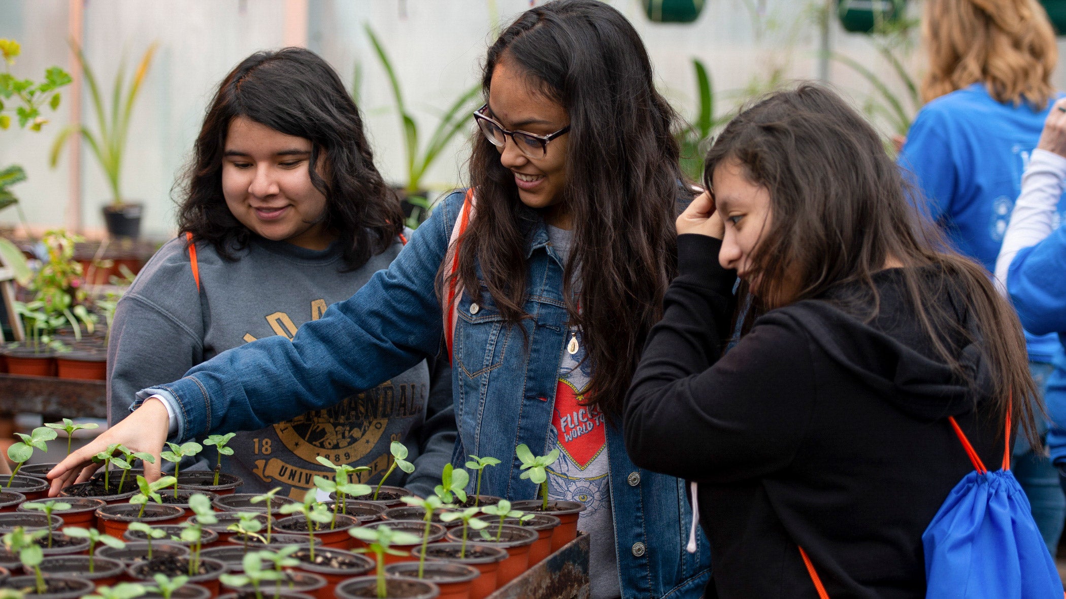 Students in the greenhouse with plants