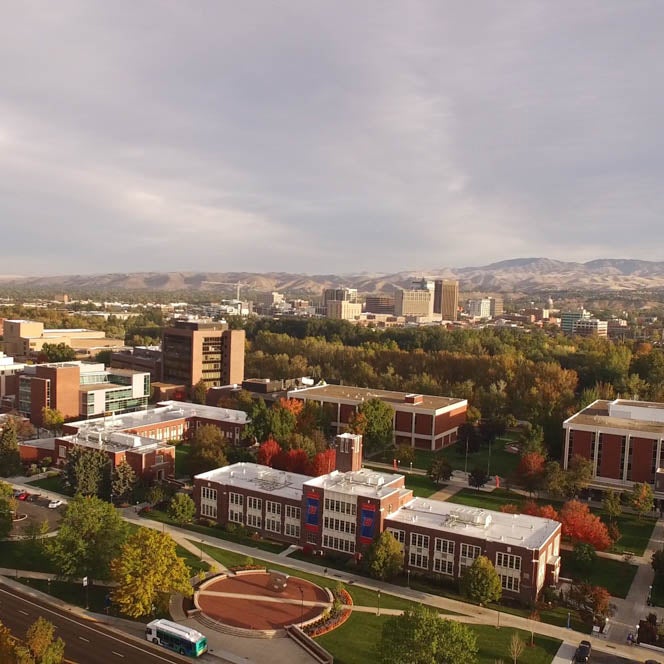 Aerial shot of campus B Plaza.
