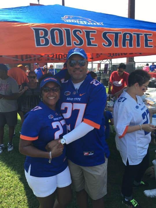 couple tailgating at a bronco bash