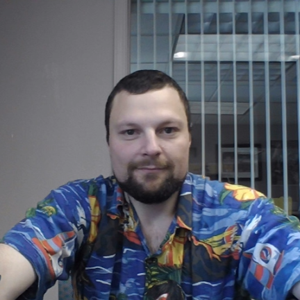 Mitchell Brinton in Hawaiian shirt