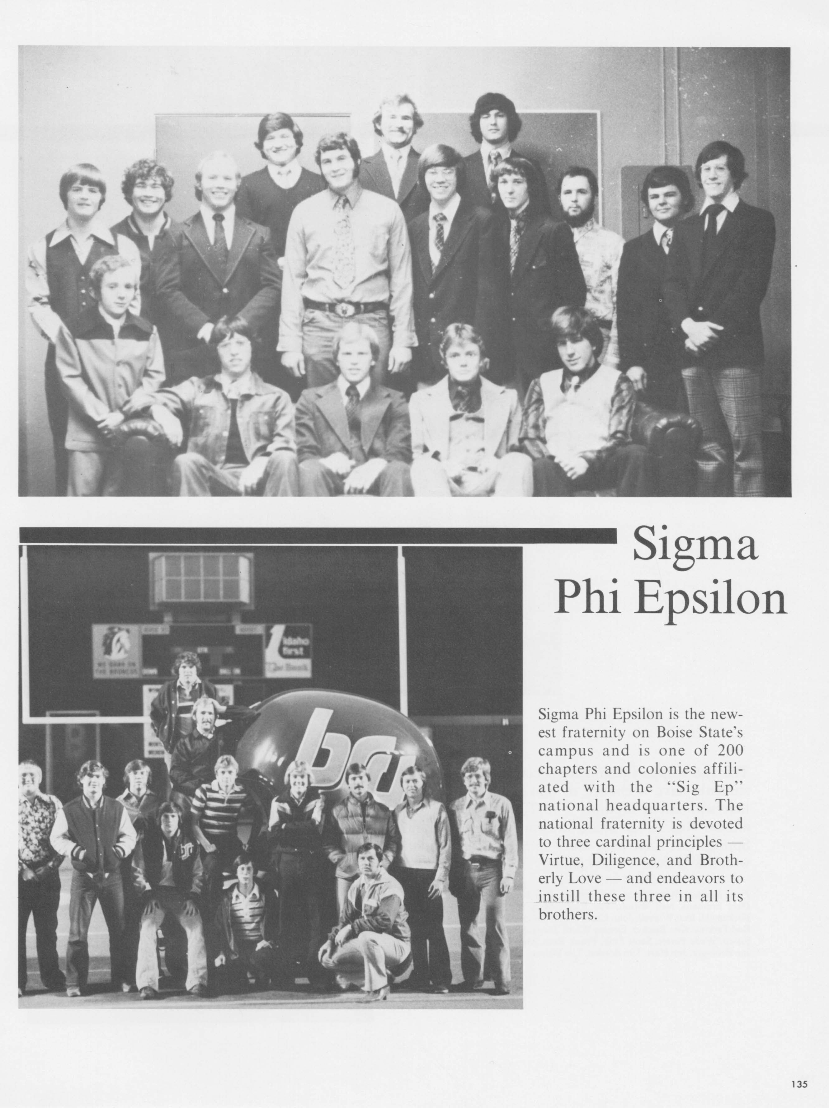 Yearbook page for Sigma Phi Epsilon with two group photos