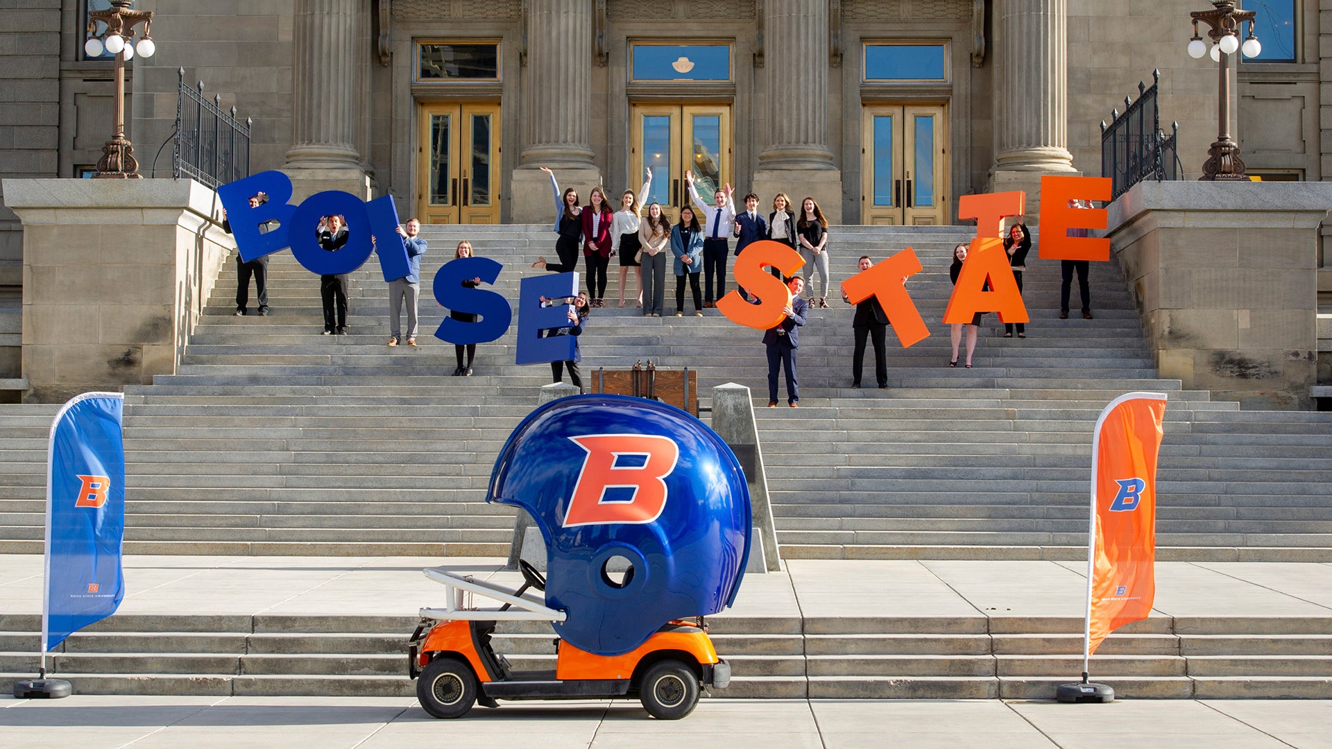Boise State students on the steps of the Capitol building.