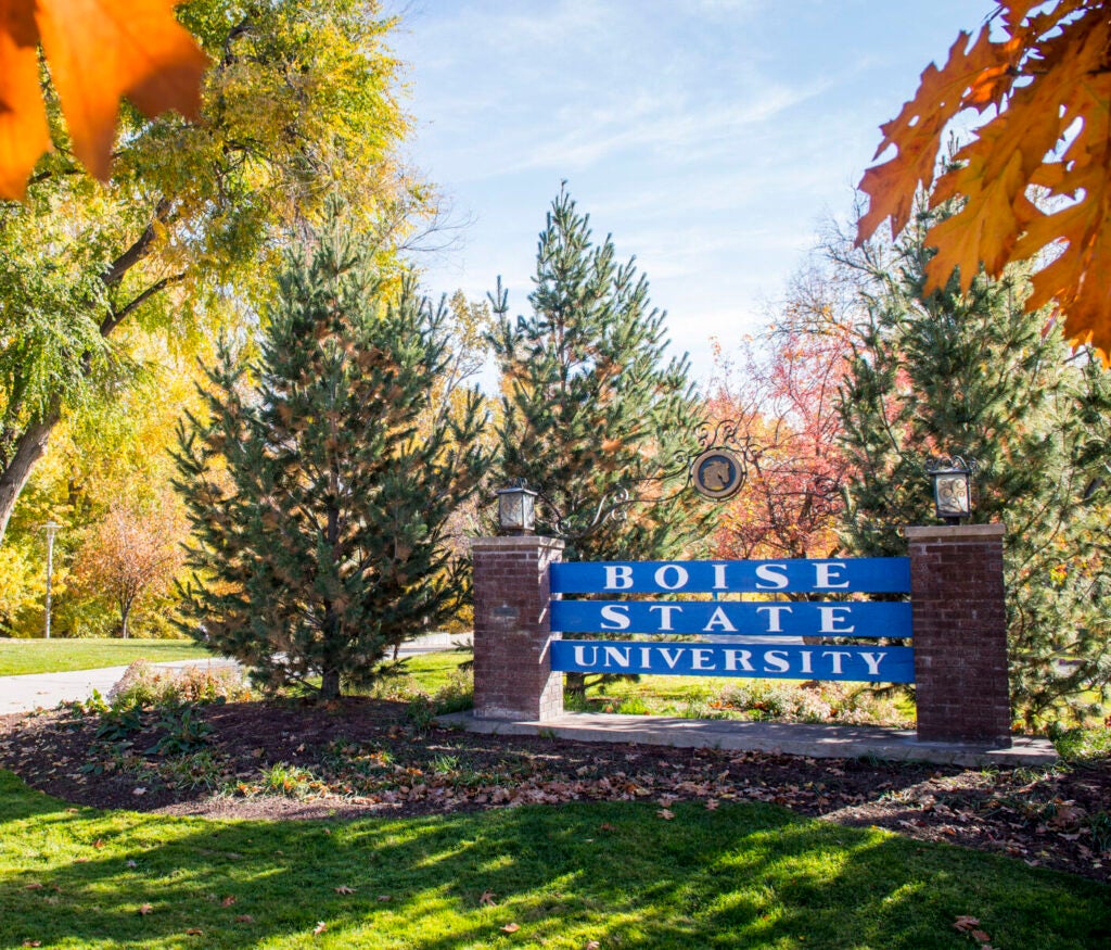 Boise State University sign in the fall.
