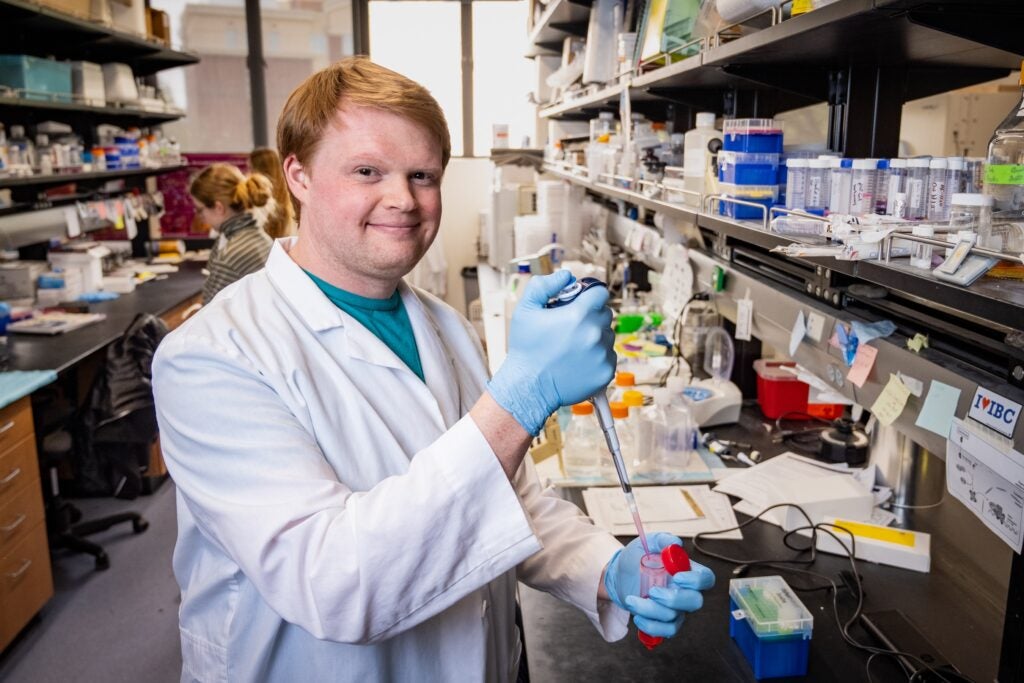 Ph.D student running an experiment in Cheryl Jorcyk's lab.