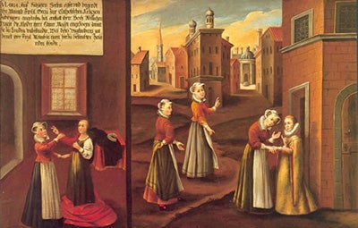 "The Painted Life" by Mary Ward - depicts women talking in the street of an old city