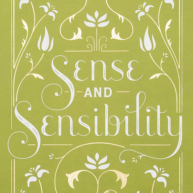 Book cover with the title "Sense and Sensibility"