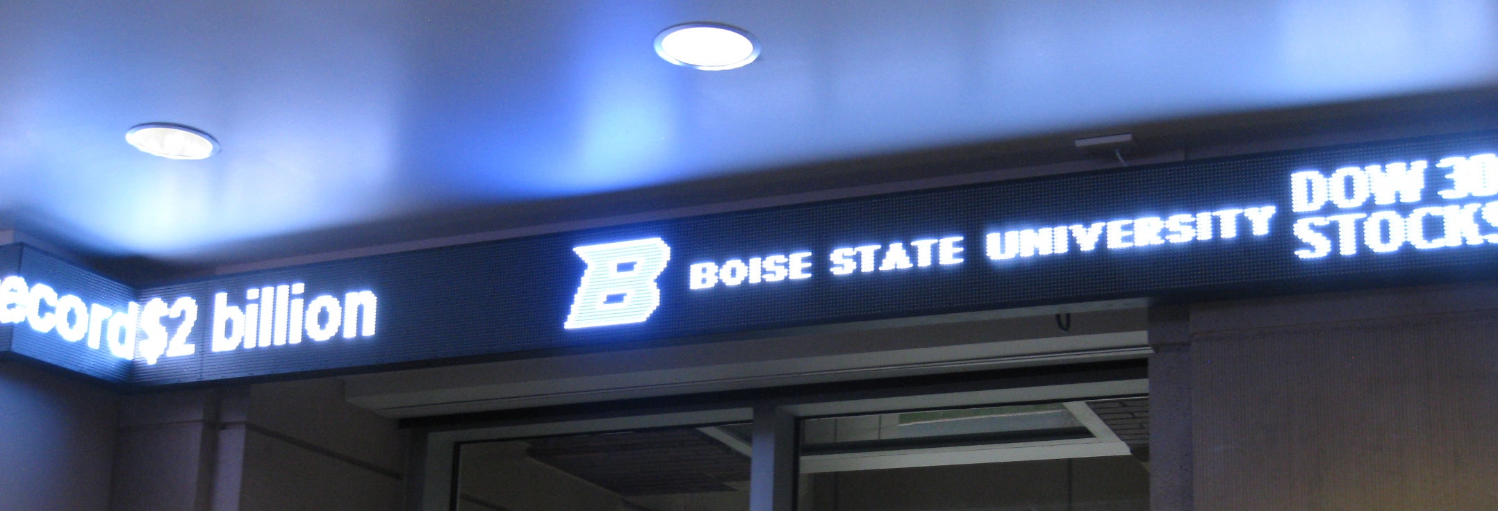 Boise State logo displayed on digital stock ticker