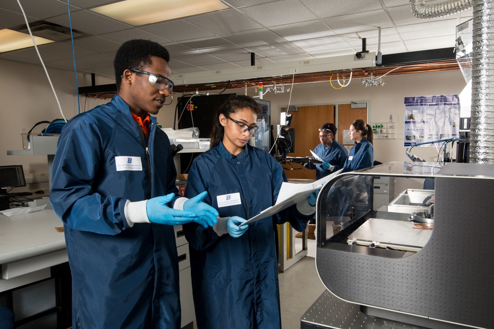Boise State students in the lab of the Engineering Plus program