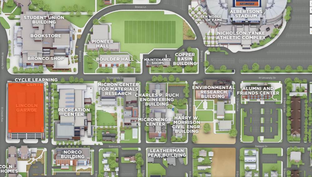 map showing parking areas near the Engineering Building