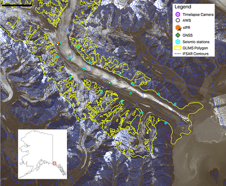 Aerial image of a river with measurement data