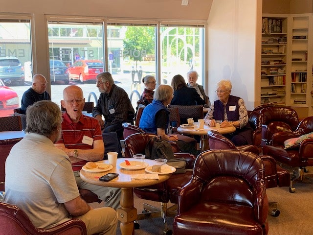 People gather to visit with friends and enjoy refreshments at the Emeriti Guild Fall Social 2019