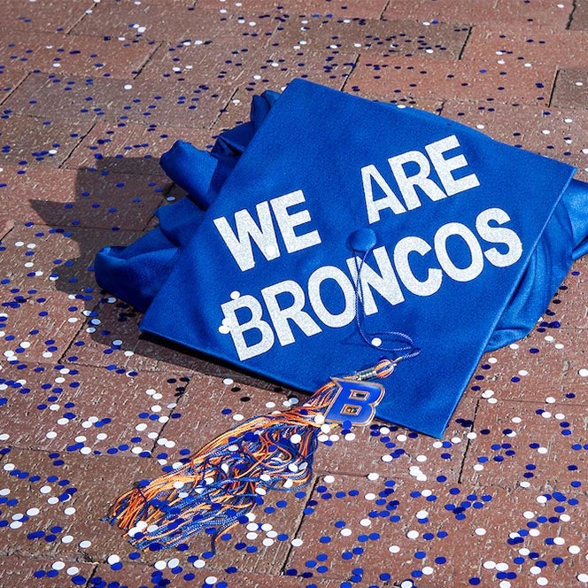 Boise State Graduation Cap with confetti
