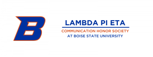 example of Lambda Pi Eta Communication Honors Society custom logo with Boise State B