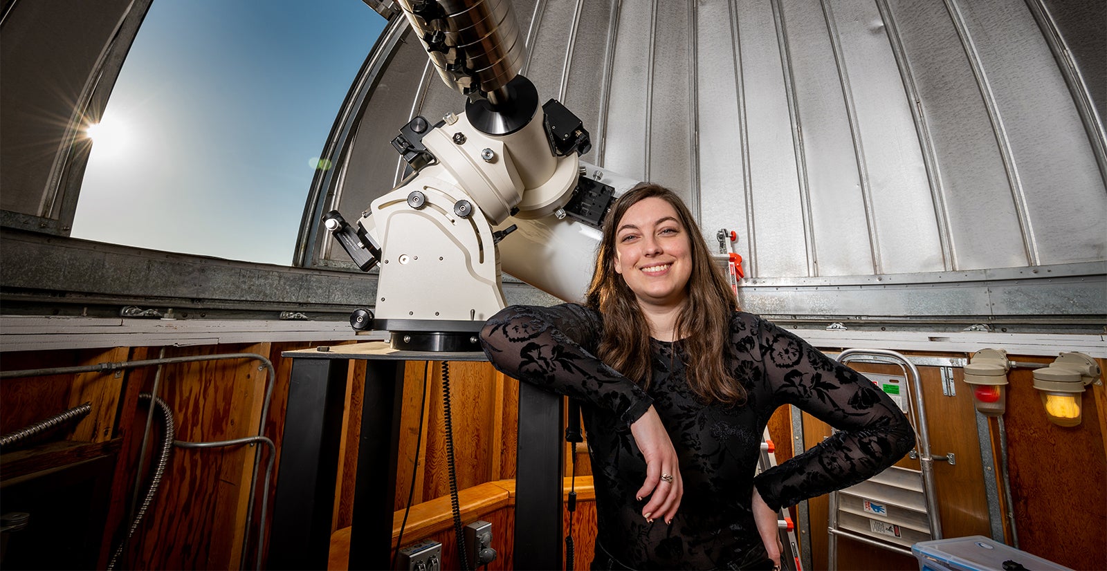 Ciera Partyka-Worley )seeking a physics degree with an astrophysics emphasis) at the observatory, for Focus/Boise State Magazine, photo by Priscilla Grover