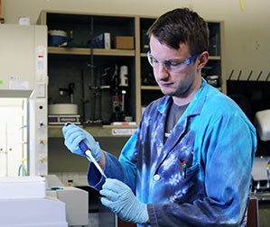 Student using a pipette in the lab