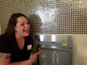 Jess with water fountain