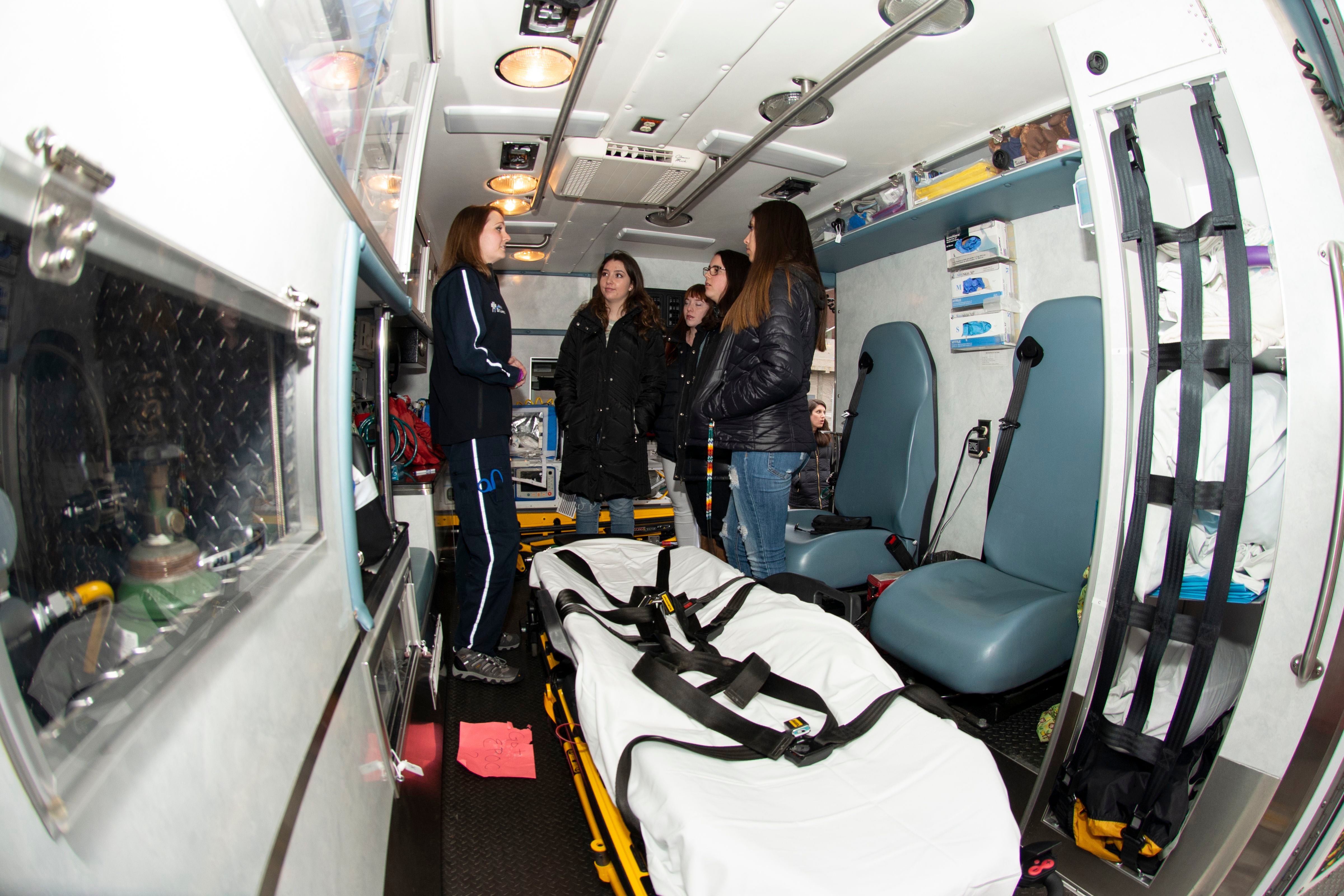 Air St. Luke's brought an ambulance to campus for the students of the Health Professions Living and Learning Community to learn about first responders' jobs and lives, Allison Corona photo
