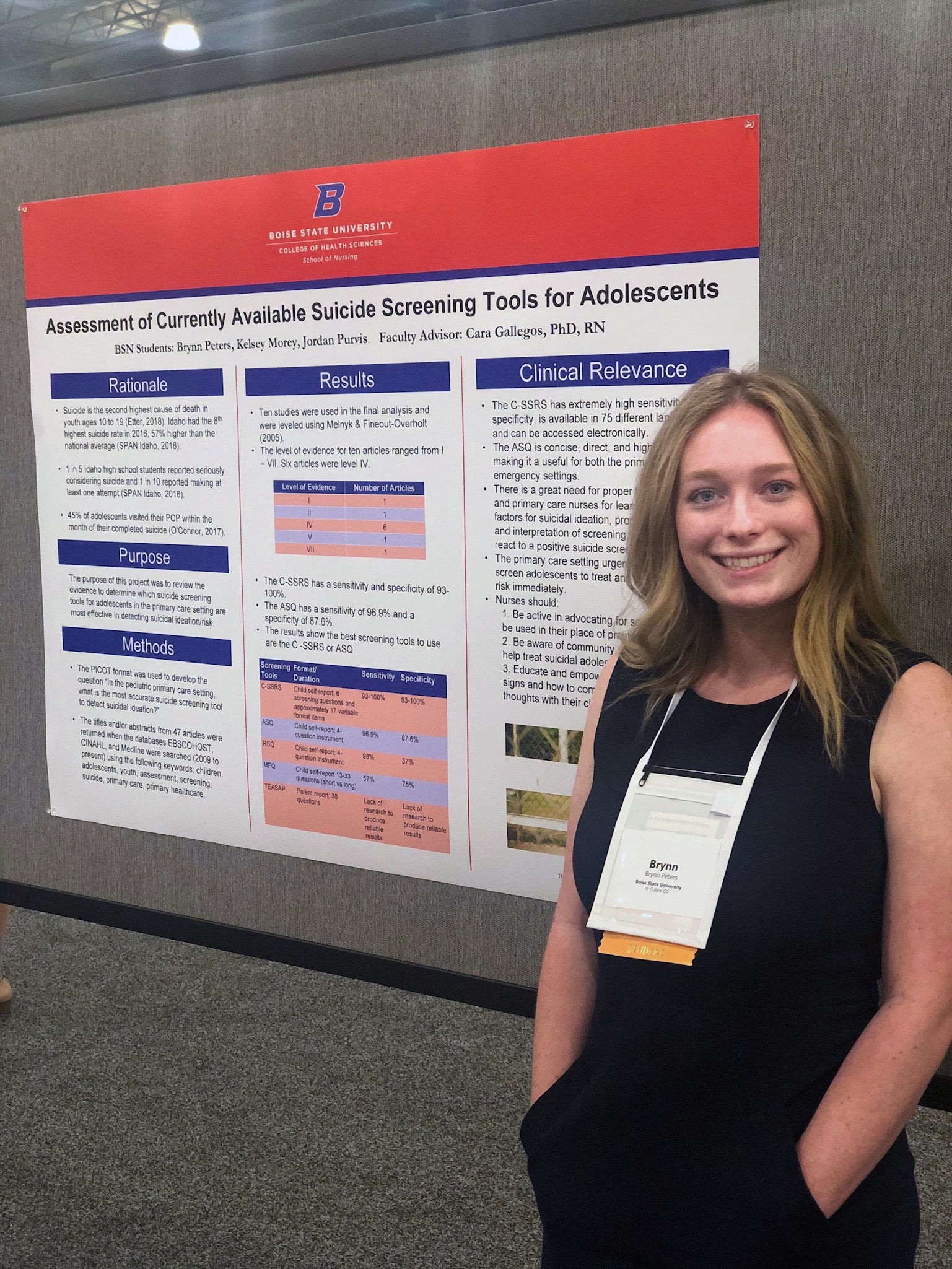 Brynn Peters with her poster "Assessment of Suicide Screening Tools for Adolescents"