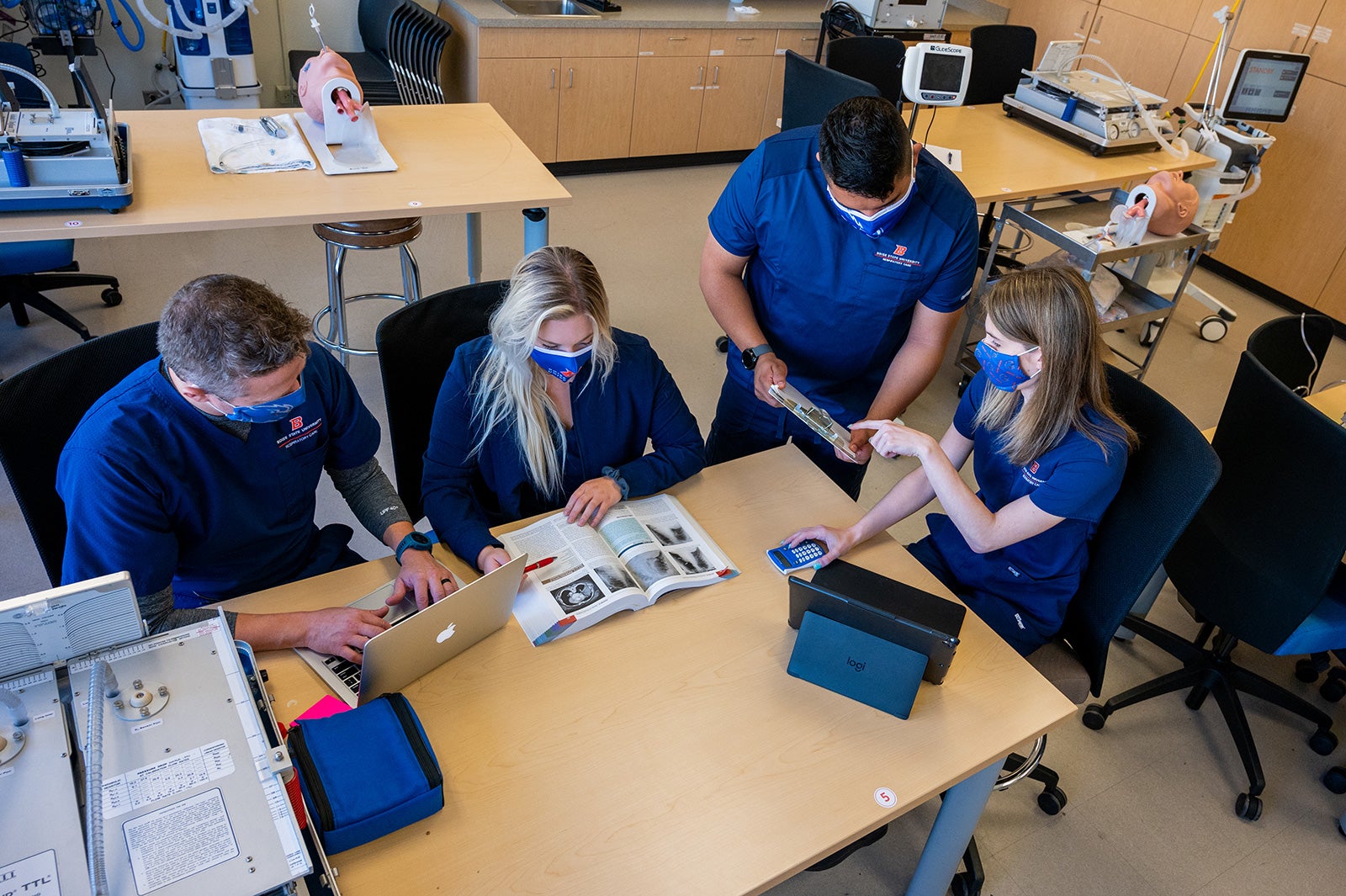 Respiratory Care students studying together in lab