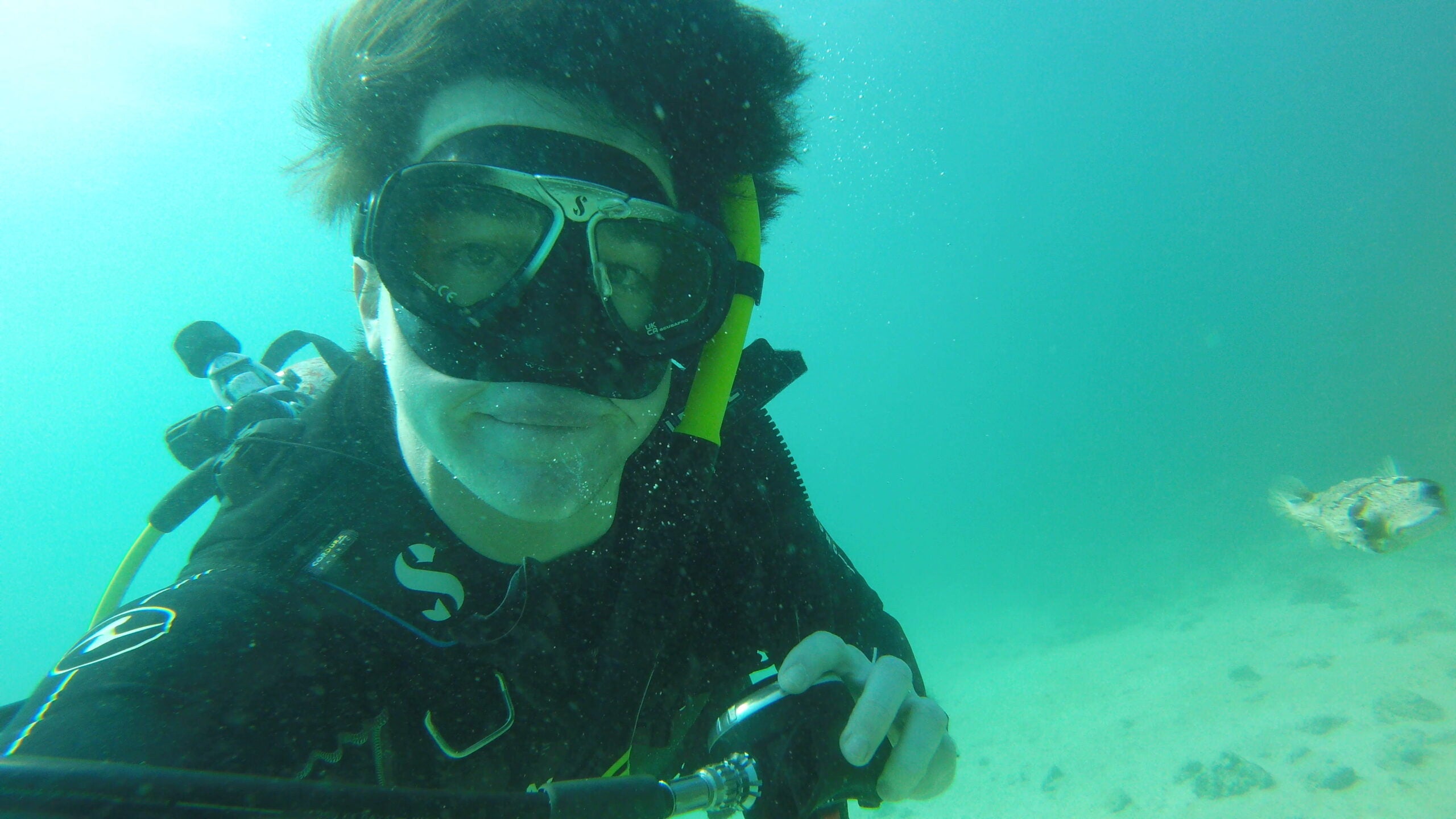 Student Calvin Doerr explores the underwater world in full scuba gear.