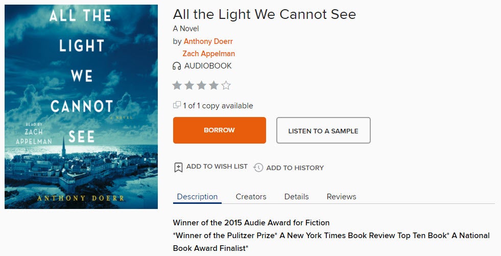 screenshot of ebook record for All the Light We Cannot See