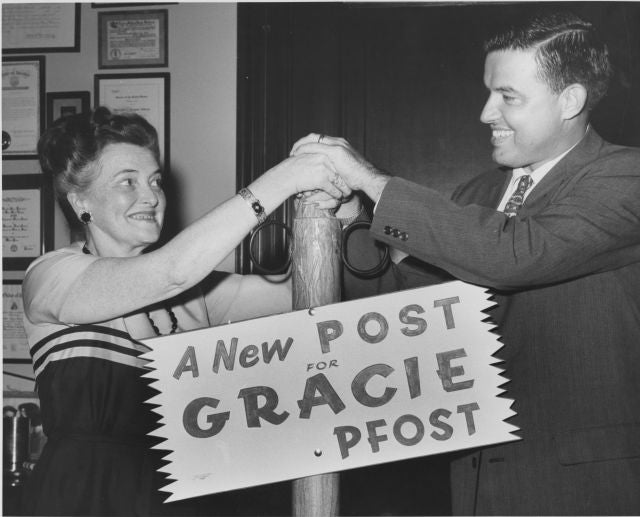 Black and white photo of Gracie Pfost and Frank Church
