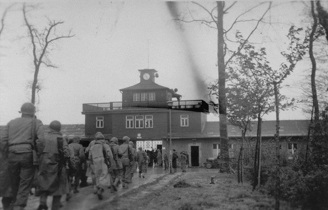American soldiers marching into Buchenwald
