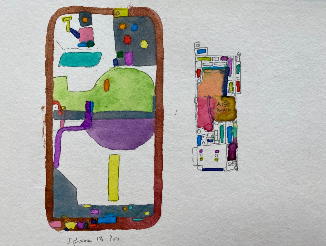 watercolor of a cellphone by Dr. Lisa Parks