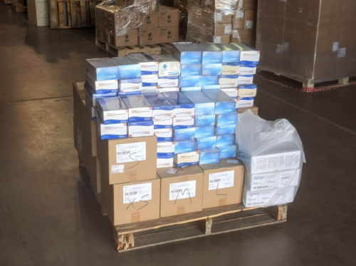 Boxes on a pallet in a warehouse