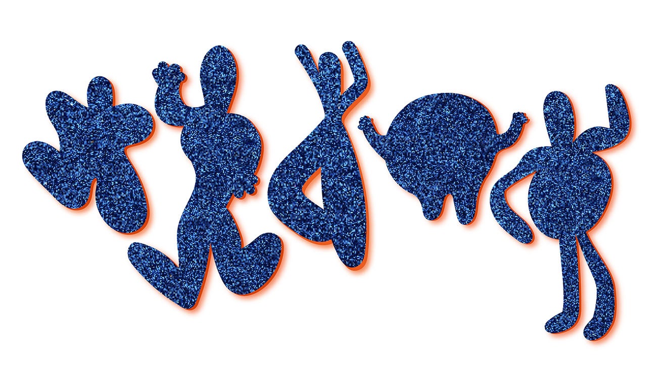 graphic of different shaped and sized bodies with blue turf texture