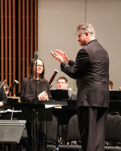 Madison Booth with her father when he guest conducted at Boise State