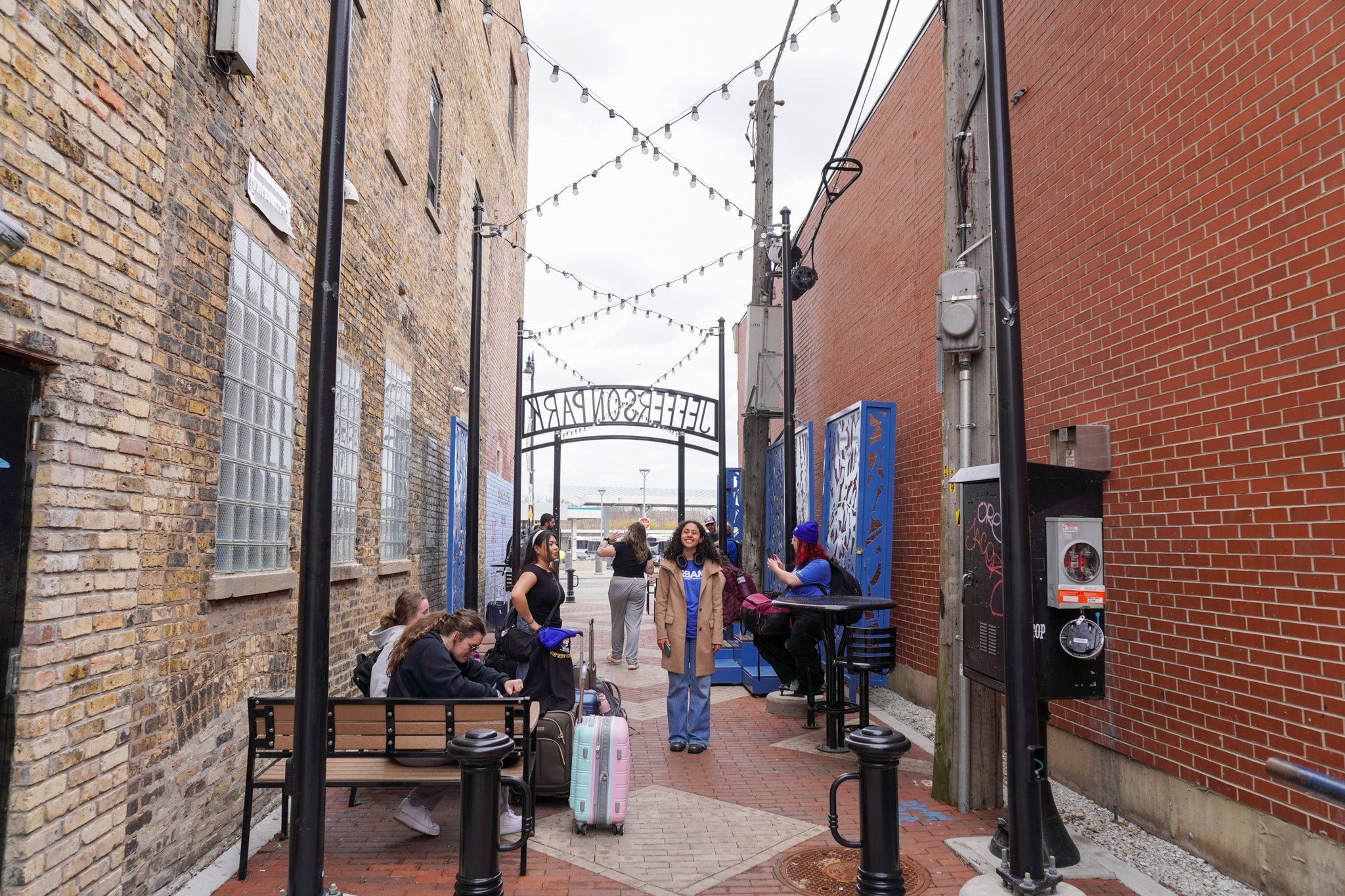 Students in an urban alley