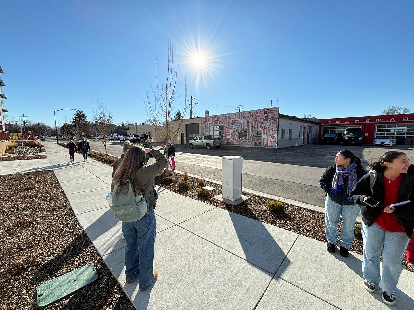 Students on a sidewalk