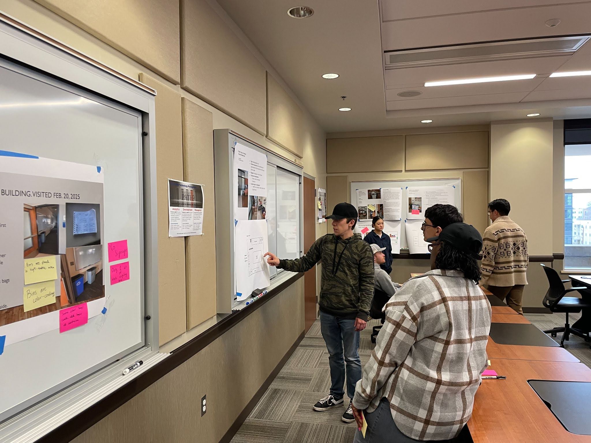 Students work together at a whiteboard