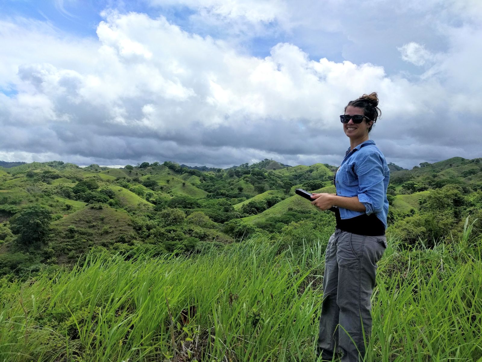 Cristina Barber using GPS technology to identify tree locations in the study landscape in Panama.