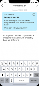 Storyboard App screenshot of entering a response to a prompt: How old will you be in 50 years?