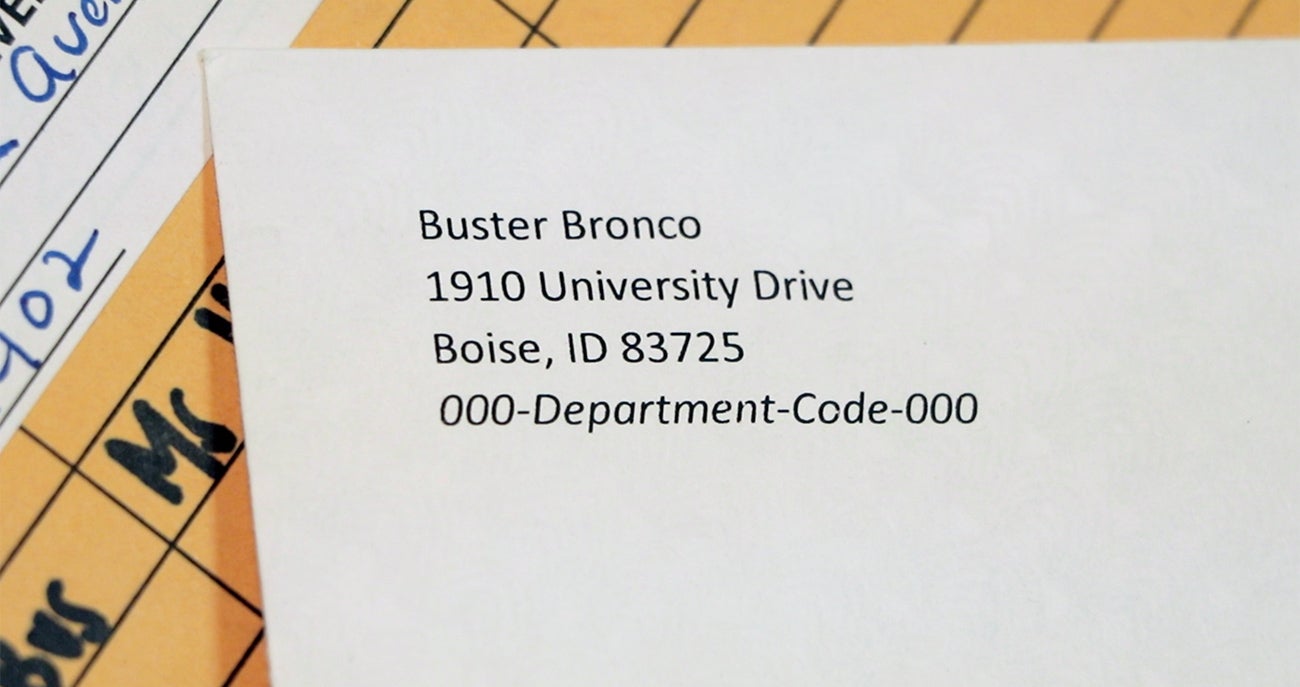 Example of envelope with Boise State return address and department ID code