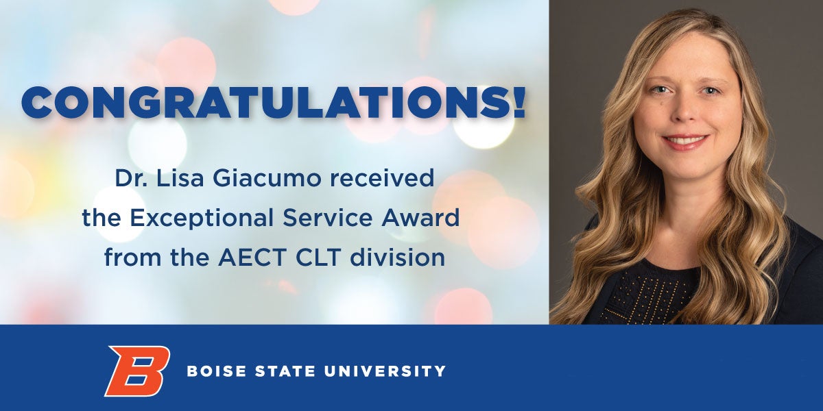 Dr. Lisa Giacumo received the Exceptional Service Award from the AECT CLT division
