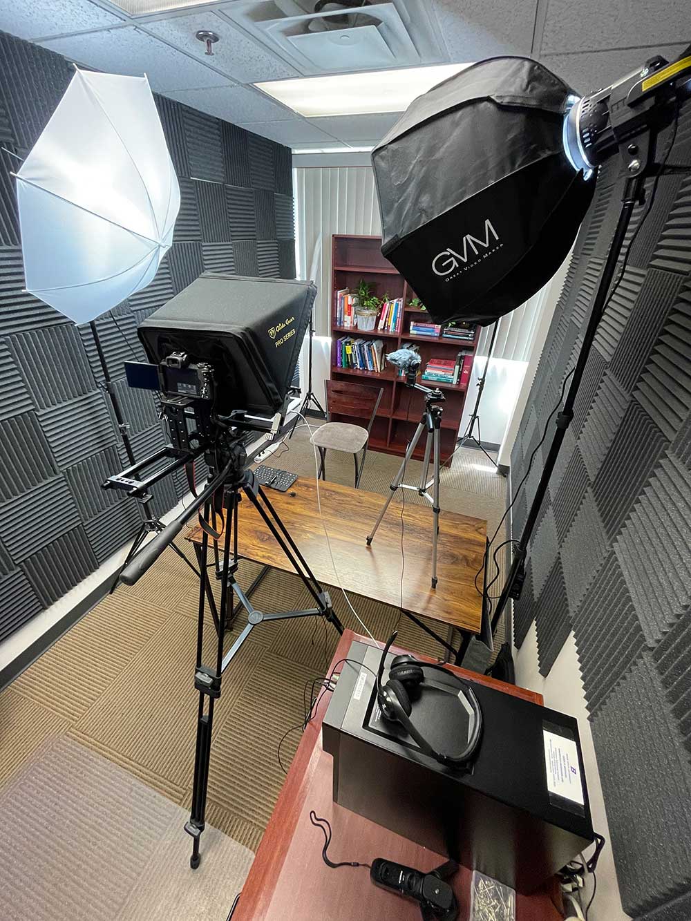 production studio bookcase background