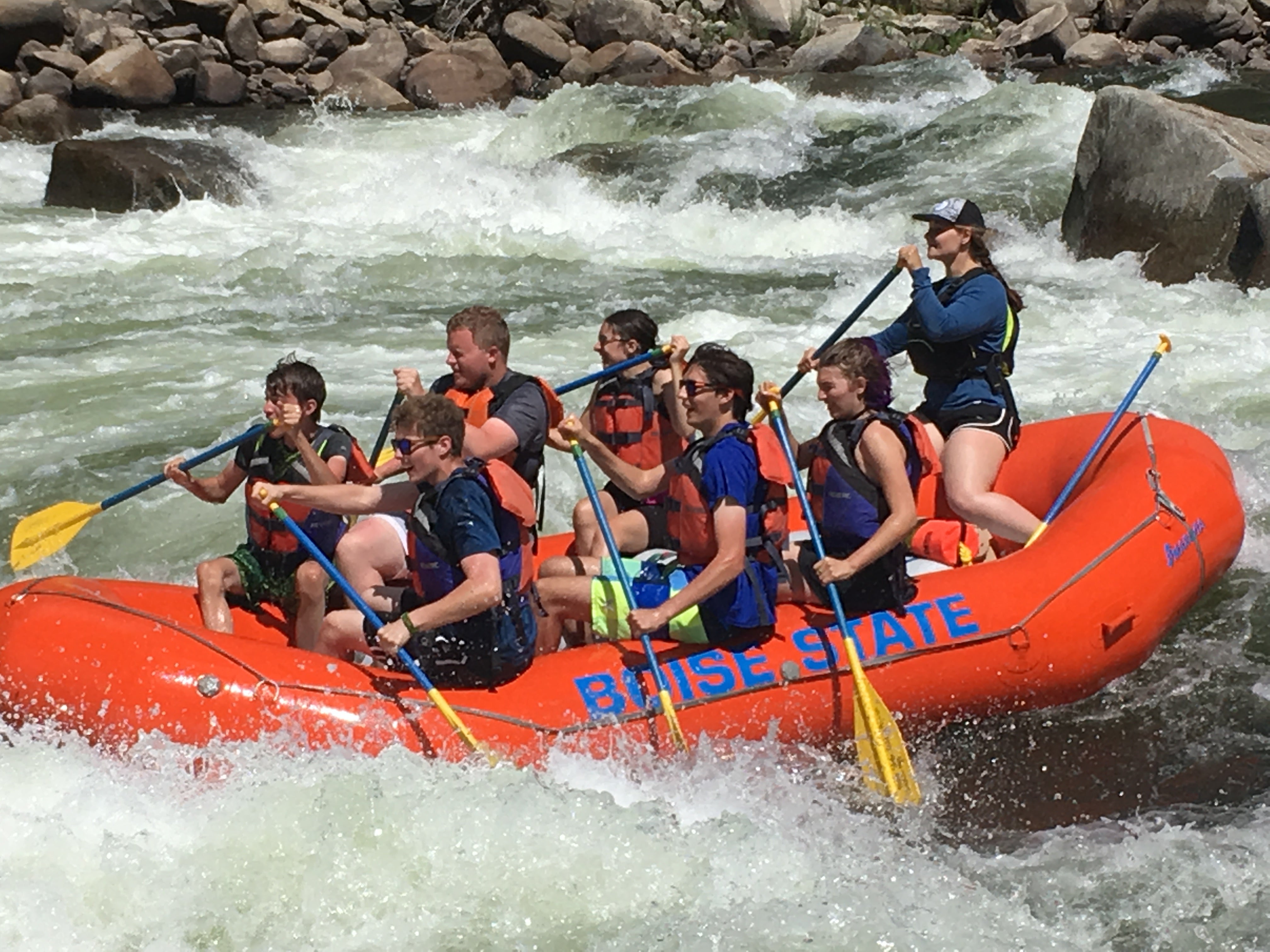 Students rafting down whitewater on the Payette River.