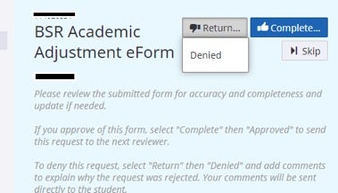 example of denying an academic adjustment eform