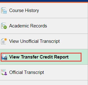 Example of selecting the view transfer credit report tab.